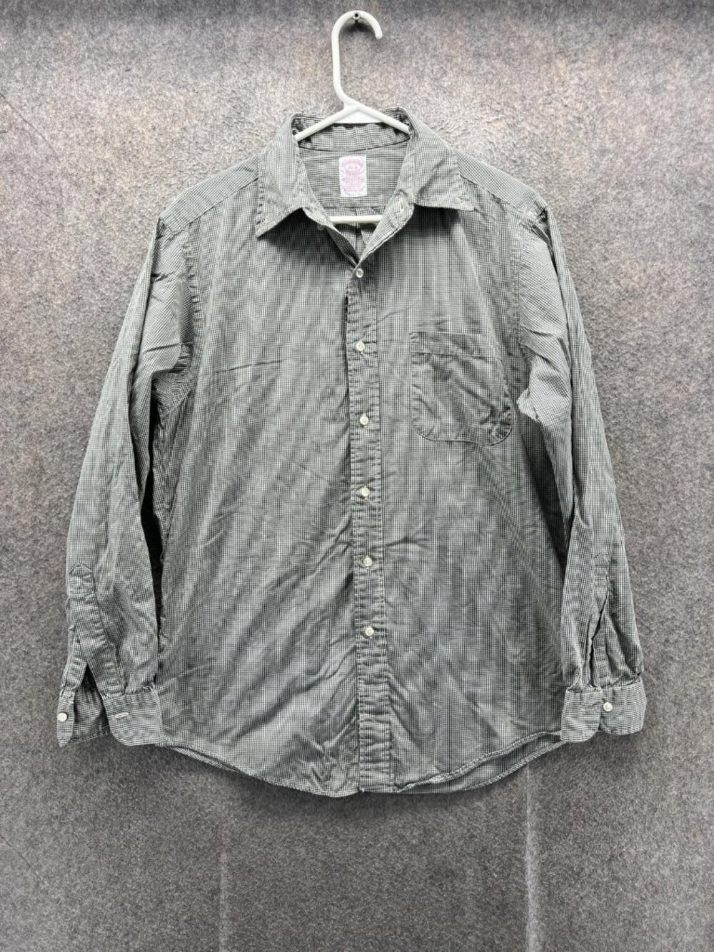Brooks Brothers Dress Shirt Mens 15 4 Green Gingham Classic Fit Long Sleeve